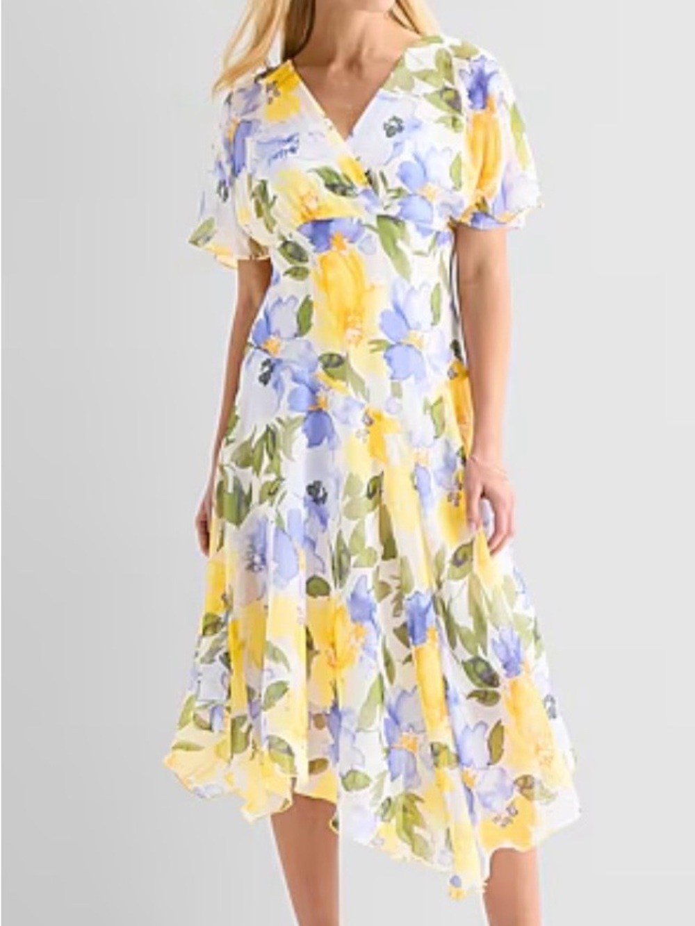 Rabbit Rabbit Rabbit Yellow, Blue & Green Floral V-Neck Midi Dress